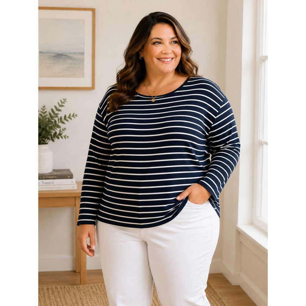 Lauren Ralph Lauren Navy White Striped Long Sleeve Top Size 3X Plus